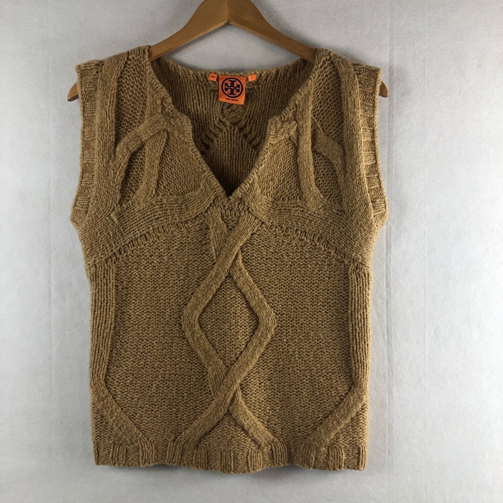 Tory Burch small vest top knitted tan pullover - Picture 3 of 8